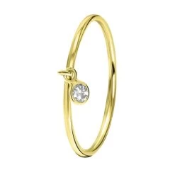 14 Karaat Geelgouden Ring Bedeltje Wit Zirkonia