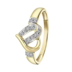 14 Karaat Geelgouden Ring Hart 9 Diamanten 0,05ct
