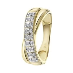 14 Karaat Geelgouden Ring Met 18 Diamanten 0,08ct