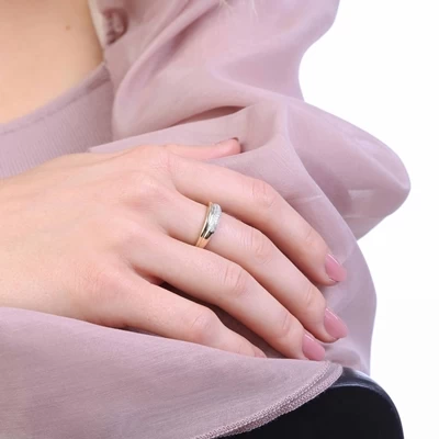 14 Karaat Geelgouden Ring Met 46 Diamanten 0,11ct 4 14 Karaat Geelgouden Ring Met 46 Diamanten 0,11ct - Afbeelding 2