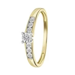 14 Karaat Geelgouden Ring Met 7 Diamanten 0,05ct