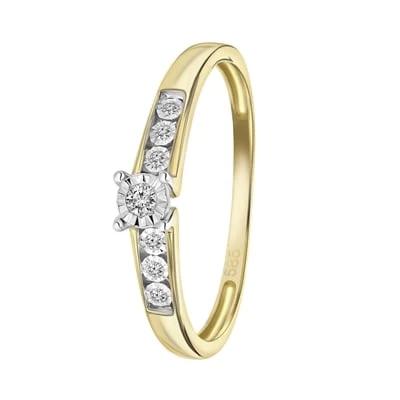 14 Karaat Geelgouden Ring Met 7 Diamanten 0,05ct 3 14 Karaat Geelgouden Ring Met 7 Diamanten 0,05ct