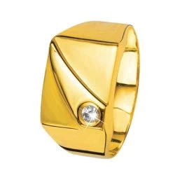 14 Karaat Geelgouden Zegelring Met Zirkonia