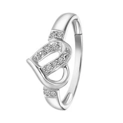 14 Karaat Witgouden Ring Hart 9 Diamanten 0,05ct