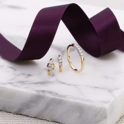 14K Bicolor Gouden Rijring Met 5 Diamanten (0,15ct.) -SieradenSpot Korting 14k bicolor gouden rijring met 5 diamanten 0 15ct 3