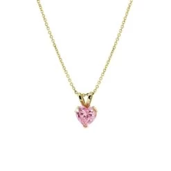 14K Geelgouden Ketting & Hanger Hart Roze Zirkonia