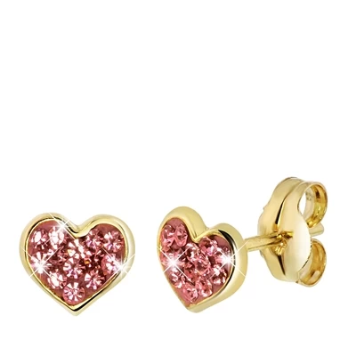 14K Geelgouden Kinderoorbellen Hart Roze Kristal 3 14K Geelgouden Kinderoorbellen Hart Roze Kristal