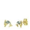 14K Geelgouden Oorbellen Dolfijn Blauw Kristal -SieradenSpot Korting 14k geelgouden oorbellen dolfijn blauw kristal