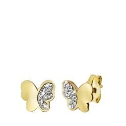 14K Geelgouden Oorbellen Vlinder Met Kristal