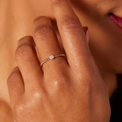 14K Geelgouden Ring 7 Diamanten 0,025ct Bolletjes. 5 14K Geelgouden Ring 7 Diamanten 0,025ct Bolletjes. - Afbeelding 3