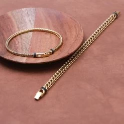 Gerecycled Stalen Goldplated Armband Breed Met Vossenstaartschakel -SieradenSpot Korting gerecycled stalen goldplated armband breed met vossenstaartschakel 4