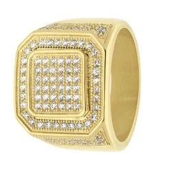 Gerecycled Stalen Goldplated Heren Ring Met Zirkonia