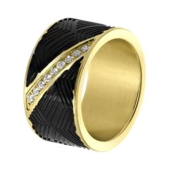 Gerecycled Stalen Goldplated Herenring Met Zirkonia