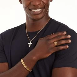 Gerecycled Stalen Goldplated Ring Met Kruis -SieradenSpot Korting gerecycled stalen goldplated ring met kruis 2