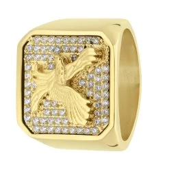 Gerecycled Stalen Goldplated Zegelring Adelaar Met Zirkonia