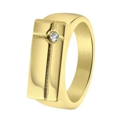 Gerecycled Stalen Goldplated Zegelring Met Zirkonia