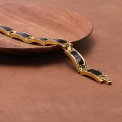 Gerecycled Stalen Gouden Herenarmband Schakel Zwarte Details -SieradenSpot Korting gerecycled stalen gouden herenarmband schakel zwarte details 2