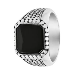 Gerecycled Stalen Heren Zegelring Bewerkt Met Black Agate