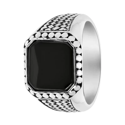 Gerecycled Stalen Heren Zegelring Bewerkt Met Black Agate 3 Gerecycled Stalen Heren Zegelring Bewerkt Met Black Agate