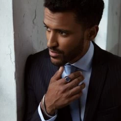 Gerecycled Stalen Heren Zegelring Met Sodalite -SieradenSpot Korting gerecycled stalen heren zegelring met sodalite 2