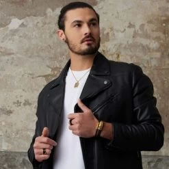 Gerecycled Stalen Herenarmband Gold Zwart Leer Met Kompas -SieradenSpot Korting gerecycled stalen herenarmband gold zwart leer met kompas 2