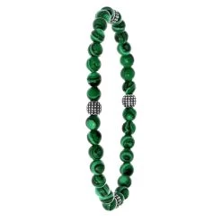 Gerecycled Stalen Herenarmband Met Natuursteen Malachite