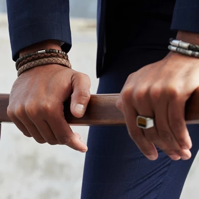 Gerecycled Stalen Herenarmband Natuursteen Bronzonite 4 Gerecycled Stalen Herenarmband Natuursteen Bronzonite - Afbeelding 2