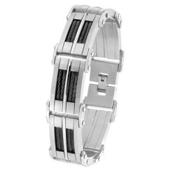 Gerecycled Stalen Herenarmband Zwarte Kabel