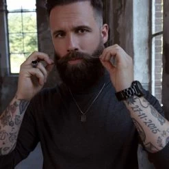 Gerecycled Stalen Herenketting Met Hanger Plaat Zwart Agaat -SieradenSpot Korting gerecycled stalen herenketting met hanger plaat zwart agaat 2