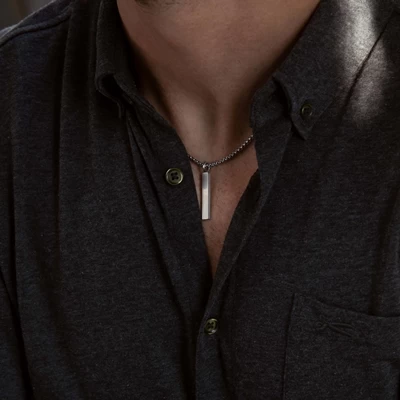 Gerecycled Stalen Herenketting Met Smalle Hanger Plaat 4 Gerecycled Stalen Herenketting Met Smalle Hanger Plaat - Afbeelding 2