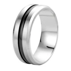 Gerecycled Stalen Herenring Met Zwarte Band