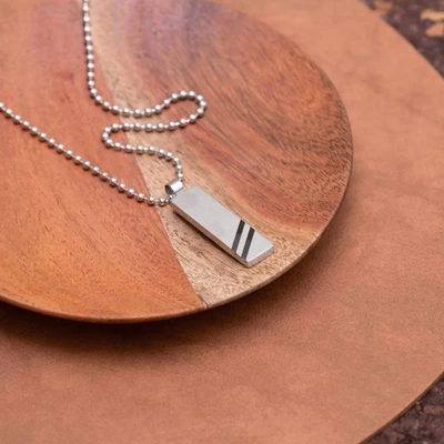 Gerecycled Stalen Ketting Met Hanger Plaat Streep Zwart 5 Gerecycled Stalen Ketting Met Hanger Plaat Streep Zwart - Afbeelding 3