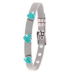Gerecycled Stalen Kinderarmband Hart Met Blue Zircon Kristal