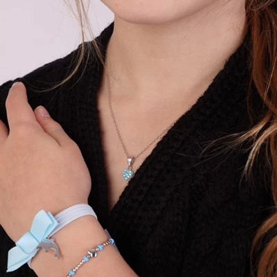 Gerecycled Stalen Kinderketting Hart Aqua Bohemica Kristal 4 Gerecycled Stalen Kinderketting Hart Aqua Bohemica Kristal - Afbeelding 2