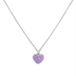 Gerecycled Stalen Kinderketting Hart Met Violet Kristal