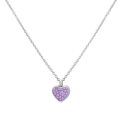 Gerecycled Stalen Kinderketting Hart Met Violet Kristal 3 Gerecycled Stalen Kinderketting Hart Met Violet Kristal