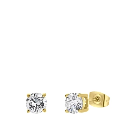 Gerecycled Stalen Oorbellen Gold Met Zirkonia Rond 6mm 3 Gerecycled Stalen Oorbellen Gold Met Zirkonia Rond 6mm