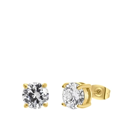 Gerecycled Stalen Oorbellen Gold Met Zirkonia Rond 8mm 3 Gerecycled Stalen Oorbellen Gold Met Zirkonia Rond 8mm