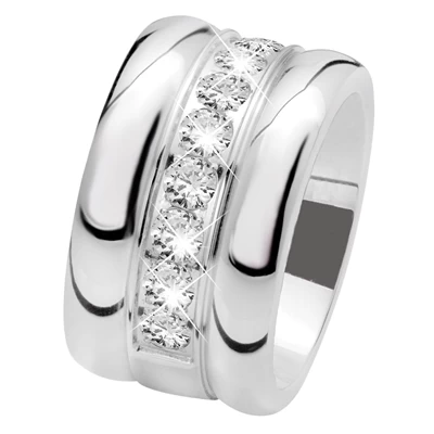 Gerecycled Stalen Ring Breed Met Zirkonia 3 Gerecycled Stalen Ring Breed Met Zirkonia