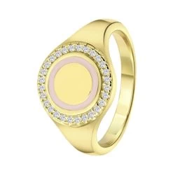 Gerecycled Zilveren Goldplated Ring Disc Zirkonia