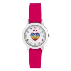 K3 Kinder Horloge Hart Met Rubberen Band Roze