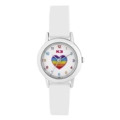 K3 Kinder Horloge Hart Met Rubberen Band Wit