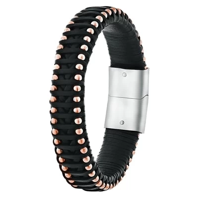 Stalen Armband Met Zwart Leer 4 Stalen Armband Met Zwart Leer - Afbeelding 2