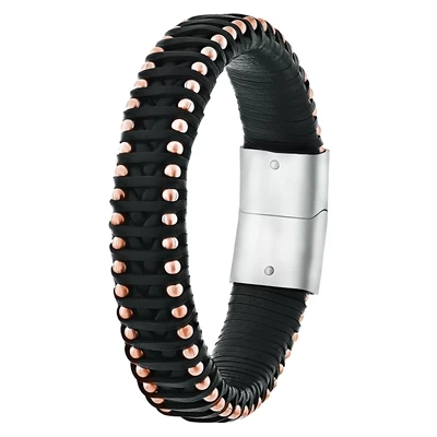 Stalen Armband Met Zwart Leer 5 Stalen Armband Met Zwart Leer - Afbeelding 3