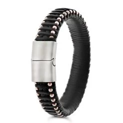 Stalen Armband Met Zwart Leer
