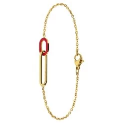Stalen Goldplated Armband Met Fuchsia Emaille