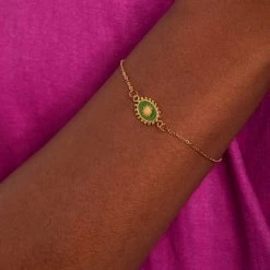 Stalen Goldplated Armband Met Groene Ovale Munt -SieradenSpot Korting stalen goldplated armband met groene ovale munt 2