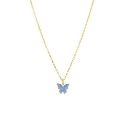 Stalen Goldplated Ketting Met Vlinder Lichtblauw