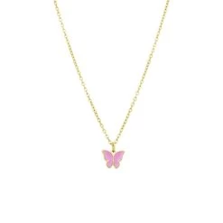 Stalen Goldplated Ketting Met Vlinder Roze