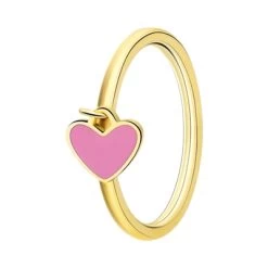 Stalen Goldplated Ring Met Hart Emaille Lichtroze